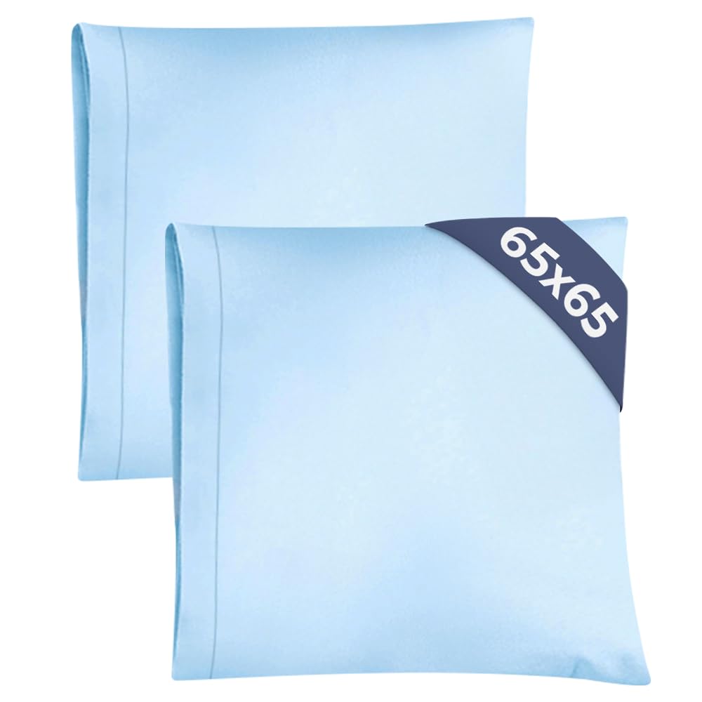 Federa 65x65 Blu chiaro - Set da 2 - Federe in Microfibra di Alta Qualità - Morbide, Confortevoli e Lavabili in Lavatrice - Federa 65x65 per Cuscini, Set 2 Federe Blu chiaro - OEKO-TEX Certificato