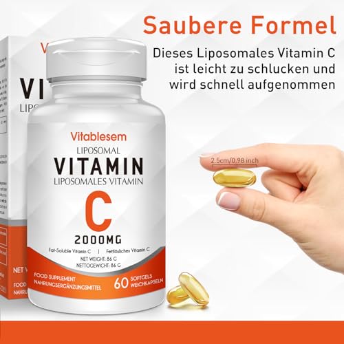 Liposomale Vitamin C Kapseln 2000 mg - Hochdosiert Glutenfrei & Ascorbinsäure - Immununterstützendes Antioxidans - Non-GMO
