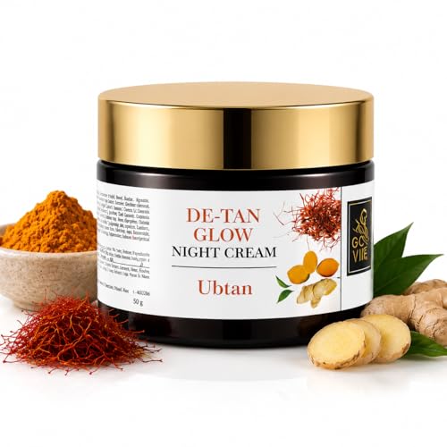 Image of Ubtan De-Tan Glow Night Cream | Skin Brightening & Overnight Repair Cream | Reduces Tan, Dullness & Uneven Skin Tone | Hydrating Face Cream for Women & Men | 50g