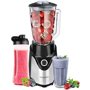 Standmixer mit To-Go Becher | Smoothie Maker Mixer | 600 ml Glaskrug + 570 ml To-Go Becher | BPA-Frei 500 Watt | Professioneller Standmixer Blender | Zerkleinerer | 6-Fach Edelstahl Messer