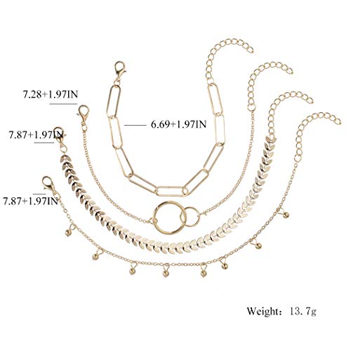 Sakytal Boho Stackable Circle Bracelet Set Gold Fish Bone Layered Beaded Paperclip Link Bracelet Chain Jewelry For Women And Girls(4Pcs) #TOP1
