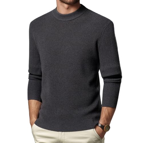 Men's 100% Wool Crewneck Sweater Solid Color Casual Winter Warm Basic Style