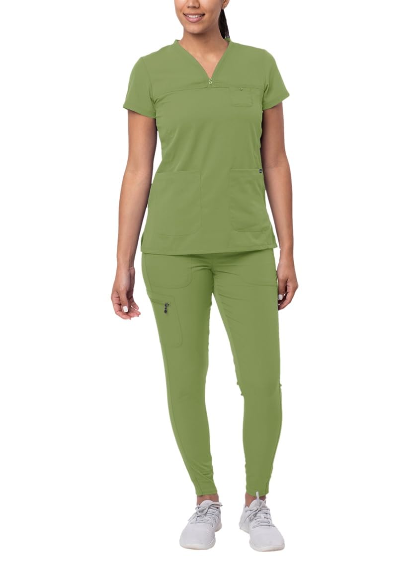 Adar Pro Movement Booster Scrub zestaw dla kobiet - Sweetheart dekolt w serek Scrub Top i jogger Scrub Pants, liść wiosenny, M