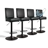 PU Leather Bar Stool Covers with Backs, 4 Pack Stretch Waterproof Bar Stool Chair Covers Washable & Comfortable Barstool Covers Slipcovers with Back for Pub/Counter/Dining Room Decoration (Black)