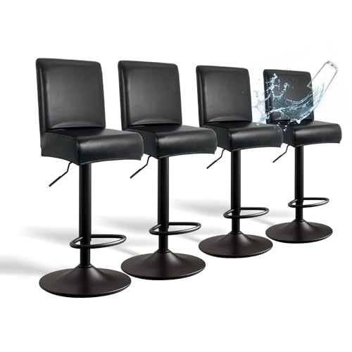 Image of PU Leather Bar Stool Covers with Backs, 4 Pack Stretch Waterproof Bar Stool Chair Covers Washable & Comfortable Barstool Covers Slipcovers with Back for Pub /Counter /Dining Room Decoration (Black)