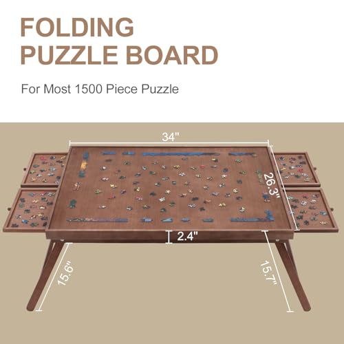 Teakmama 1500 Piece Wooden Jigsaw Puzzle Board With 4 Drawers, Folding Puzzle Table With Protective Cover thumb #4