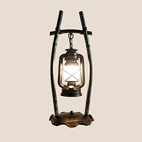 Lampe de bureau rétro en verre et fer forgé avec douille E27 pour décoration de salon et chambre