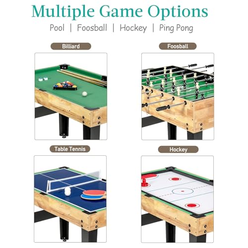 4 in 1 Multi Sport Spieltisch, Combo Spieltisch für Kinder Billardtisch, Kickertisch, Tischtennistisch, Air Hockey mit allem Zubehör tolles Geschenk für Kinder (4ft, 1.2m) – Bild 3