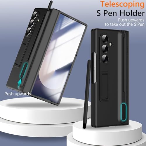 Image of amazon basics Carbon Series Elite Case for Samsung Galaxy Z Fold 6 - Ultra-Thin Aramid Fiber Texture, Built-in S Pen Slider & Hands-Free Stand, Matte Black