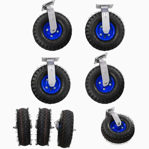 Ruedas Para Muebles Pesados 215mm,Ruedas Para Carros, Juego de 4 Ruedas Giratorias con Cubos de Acero Amortiguadores Neumáticos Silenciosos, Adecuadas Para Carros y Cintas Transportadoras