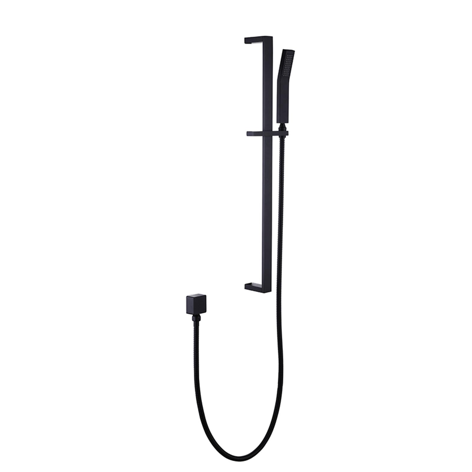 Cabezal de ducha de mano ajustable con acabado negro mate de acero inoxidable 304, barra deslizante de altura ajustable, incluye manguera y codo de salida de latón para una fácil instalación