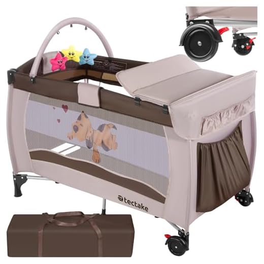 TecTake Lit Bébé Parapluie Pliant Réglable avec Accessoires - diverses couleurs au choix - (Chocolat)