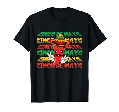 Groovy Mexican Pepper Sombrero Cinco De Mayo Retro Vintage Maglietta
