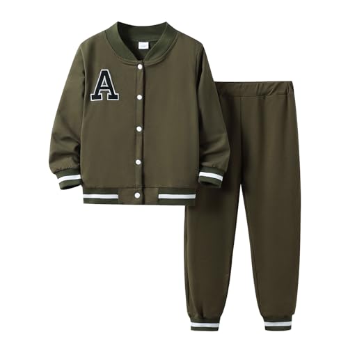 Boys Color Block Button Down Shirt and Jogger Pants Button Up Sweatsuits Sets (Size: 5-12T)