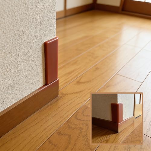 Image of Brown Baseboard Corners Blocks Self Adhesive, Thickened Rubber Safety Corner Protectors Cushion, Soft Edge Furniture Wall Guards (4 PCS)