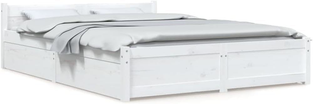 Bed with Drawers White 140 x 200 cm Double Bed Frame Bed Frame with Drawers