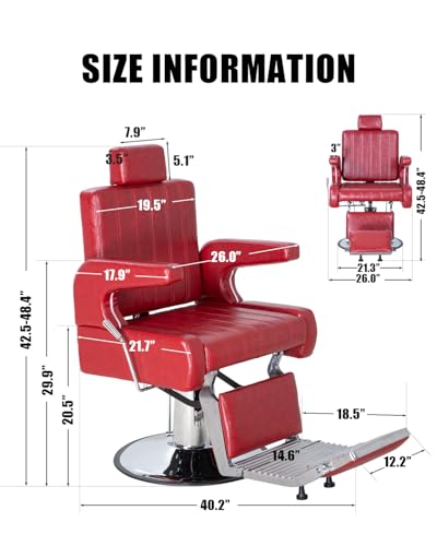 IJIALIFE Salon Barber Chair for Hair Stylist, Reclining Beauty Chair with Heavy Duty Hydraulic Pump, 360° Swivel Hair Styling Chair for Barbershop Beauty Spa Salon Home (Red)