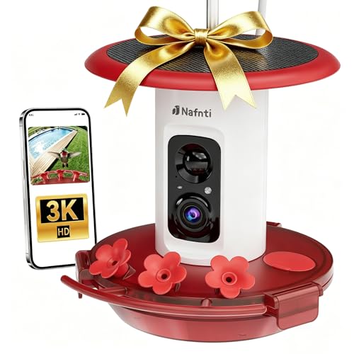 Nafnti Smart Hummingbird Feeder with Camera Solar Powered - Leakproof & Bee Proof 3K HD Video Live AI Identify Instant Notification 5g WiFi Humming Bird Camera Feeder Gift for Mothers Day