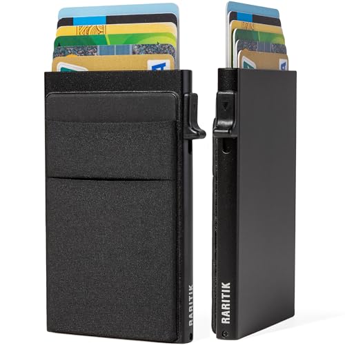 Image of Card Holder Wallets for Men | Slim Aluminum Wallet | RFID Blocking Minimalist Metal Pop Up Wallet | Money Clip & Cash Band | Expandable Compact Plate | Ultra-Thin | Men's Accessories & Gifts for Men