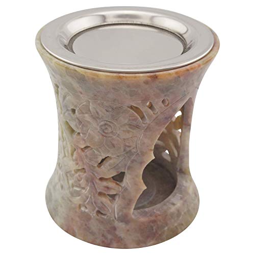 K W Quemador de Incienso Hecho de esteatita India con un tamiz de Acero Inoxidable y Disco de Metal – diseño Nilay – H 10cm