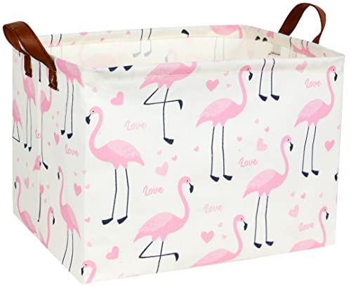 Image of Flamingo Pink Basket Nursery Storage Basket Rectangular Cute Pattern Storage Bin Organizer Book Shelf Basket Flamingo Room Decor(Love Flamingo)
