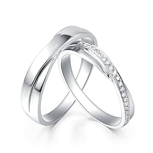AMDXD Anillos de platino 950 con diamante de 0,11 ct, 1 par de alianzas de boda con diseño de cruz solitario anillo de compromiso anillo de diamante, Damen 52 & Herren 65, Platino, Diamante