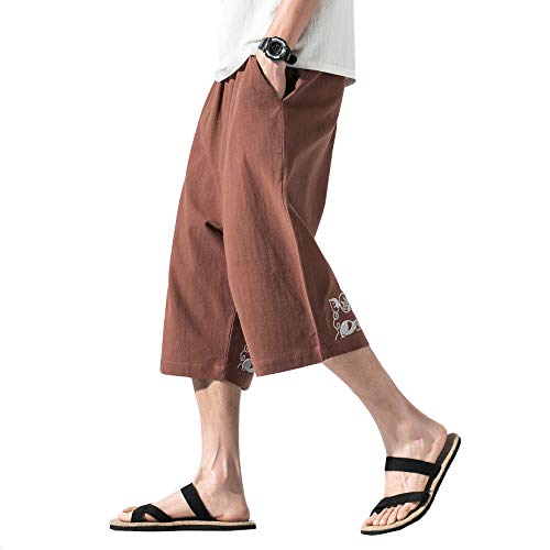 DOSLAVIDA Men's Linen Harem Capri Pants Loose Fit Yoga Beach Shorts Elastic Waist Wide Leg Baggy Cropped Trousers2
