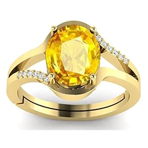 SirDaksh 5.00 Carat AAA++ Quality Yellow Sapphire Gemstone Gold Plated Ring Adjustable For Men And Women’s