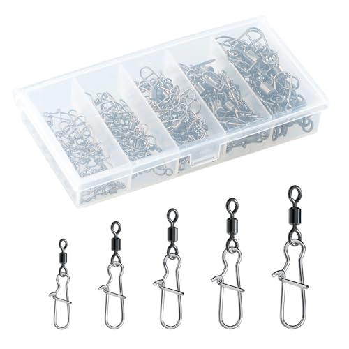Angelwirbel Set – 100 Stück Edelstahl Barrel Wirbel mit Karabiner, 2# 4# 6# 8# 10# Snap und Wirbel Angeln für Forelle, Wels und Karpfenangeln