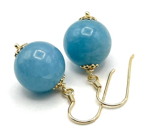 Boucles d'oreilles en vermeil 24K et jade bleu véritable au fini artisanal d'exception