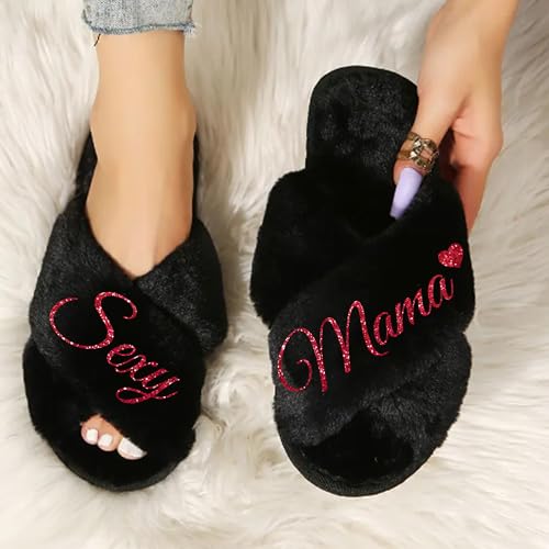 Mama Slippers, Fluffy Slippers for Women, Gift From Husband to Wife, Sexy Mama Slides, Birthday Gift for Mom3