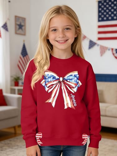 Image of Ithalt Kids USA Sweatshirt Boys Girls 4th of July Shirt American Patriotic Pullover with Embroidered Side Slits 5-14y