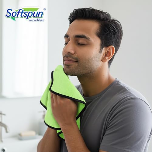Image of SOFTSPUN Microfiber Hand & Face Wipes 280 GSM 20x30 Cms, 4 Piece Towel Set, (Green) Super Soft & Silky for Hand, Face and Body - Hypoallergenic Sensitive Skin Wipes & Washcloths.
