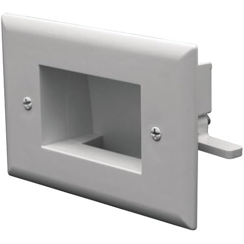 DATA COMM Electronics 45-0008-WH Easy Mount Recessed Low Voltage In Wall Plate Cable Pass Through - ABS Plastic, Thinner Profile Wire Concealer for Behind TVs, White Cover