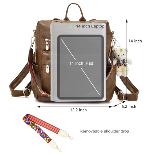 Image of Soperwillton Women Backpack Purse Shoulder Handbags Travel Bag Set 2pcs | Soft PU Leather,Large Capacity,Many Pockets,with a Functional Wallet,with a Detachable Shoulder Strap,Multipurpose Design