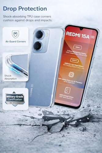 Image of Back Cover for Redmi 15A 5G (Silicone Clear Shockproof Case with Camera Protection | Soft and Flexible | Ultra Clear Slim Back Cover | Transparent)