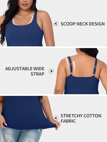 Image of V FOR CITY Plus Size Tank Top for Women with Non-Padded Shelf Bra Adjustable Wide Strap Camisole Cotton Udershirts 1X-5X