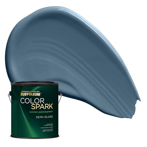Rust-Oleum Color Spark Paint & Primer, Capri, Semi-Gloss | Deep dusty ocean blue. One-coat coverage for walls, trim & ceilings; washable & durable. Gallon.