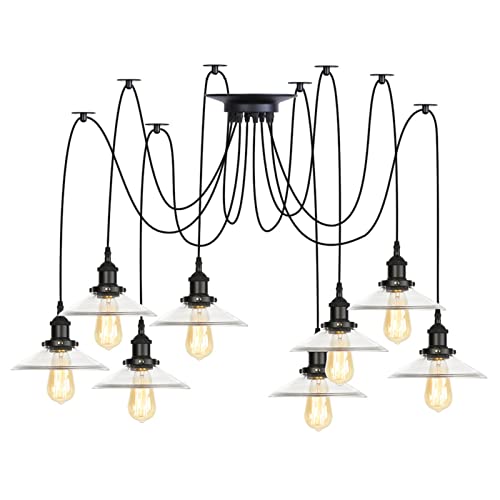 Lampe araignée de plafond noire à abat-jour en verre transparent pour salle à manger