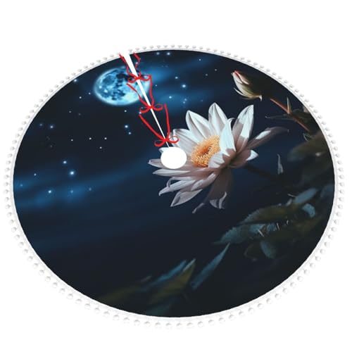 Jupe de sapin de Noël forme fleur lune et bordure pompons double couche