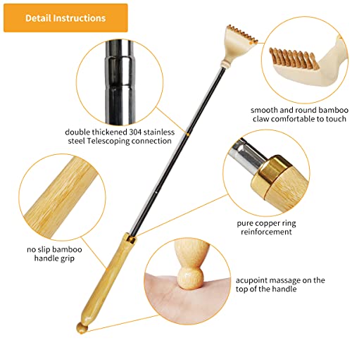 OUPAI Coçador de costas extensível para homens, arranhador de costas de bambu telescópico para mulhe