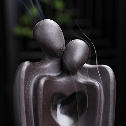 Backflow Incense Burner Holder "Snuggling Lovers" Handicraft Incense Holder Ceramic Fountain Censer + Backflow Incense Cones Incense Sticks Tweezer Mat for Aromatherapy Ornament Home Office