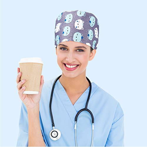 Geyoga 6 Pcs Women Cute Animal Scrub Caps - Adjustable Medical Surgical Nursing Hats with Buttons, Nurse Ma Week Gifts & Medical Assistant Work Accessories, Ideal Gifts for Nurse Doctors CNA Week — view 6
