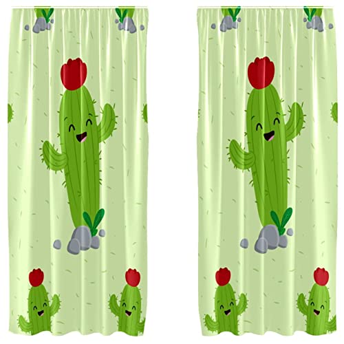 Cortinas opacas térmicas de microfibra con estampado de cactus para aislar luz y ruido 2