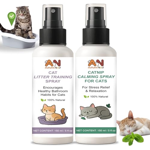 Cat Calming & Litter Training Spray Kit – 2-Pack 150ml Duo – Natural Catnip Calm Spray + Litter Box Attractant Spray – Safe Behavior Training Aid for Cats & Kittens