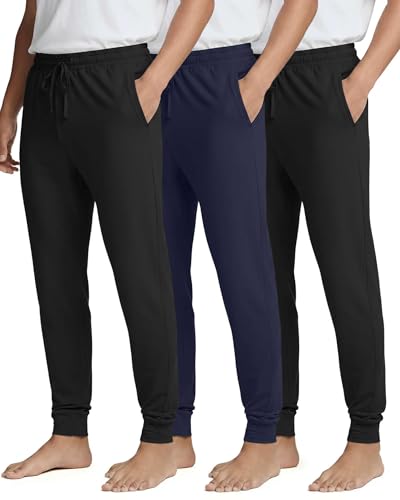 Image of 3 Pack Mens Pajama Pants Joggers Lounge Sweatpants Sleep Bottoms Cuffed PJs