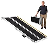 Klappbare Rollstuhlrampe, 152 cm, tragbare Aluminium-Schwellenrampe mit rutschfester Oberfläche, 299 kg Tragkraft, für Treppen, Roller und Kinderwagen