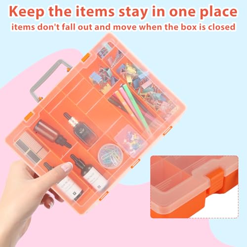 Image of LANIAKEA 2 PCS 48 Grids Large Plastic Organizer Box with Adjustable Dividers Plastic Craft Storage Containers Compartment Organizer for Beads Hobby Small Parts Jewelry Fishing Tackle (Orange)