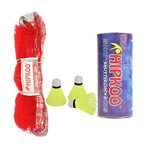 Hipkoo Sports Badminton Shuttlecock with Net Set | 3 Feather Shuttlecocks and 1 Net | Ideal for Beginner | Strong and Flexible (White, Set of 3 with Net)