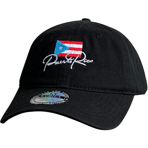 KUBILA Puerto Rico Flag Hats for Men and Women,PR Baseball Cap Embroidered Soft Cotton Dad Hat Adjustable Snapback Washed Black